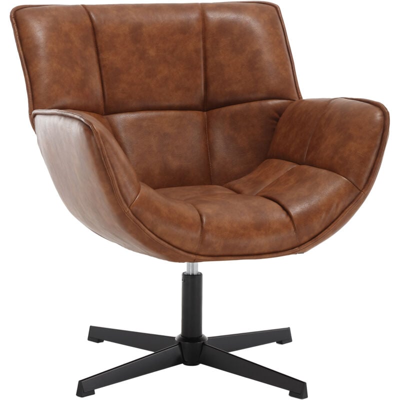 Fauteuils Salon Confortable en Cuir pu Fauteuil de Salon avec Assise Épais Chaise Relaxant avec Pied Métal, Fauteuil Relax pour Salon, Marron