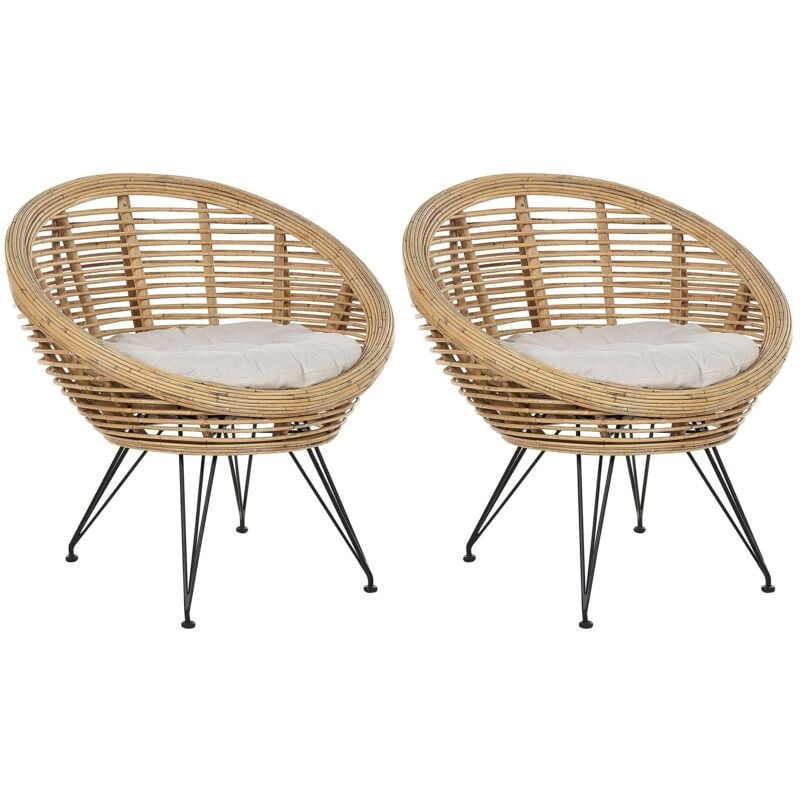 Fauteuils Ton Naturel en Rotin Coton Soie Artificielle Acier et Tissu Ronds Maratea