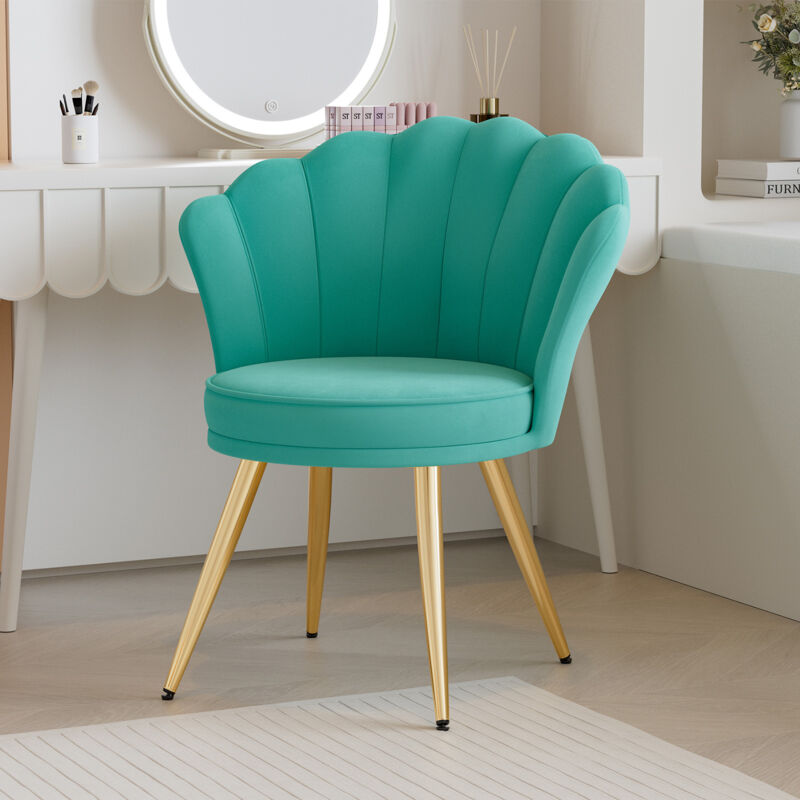 Fauteuil Salon Moderne,Fauteuil Coiffeuse avec Pied Doré, Fauteuil Rembourré en Velours,Fauteuil pour Salon/Chambre, Vert