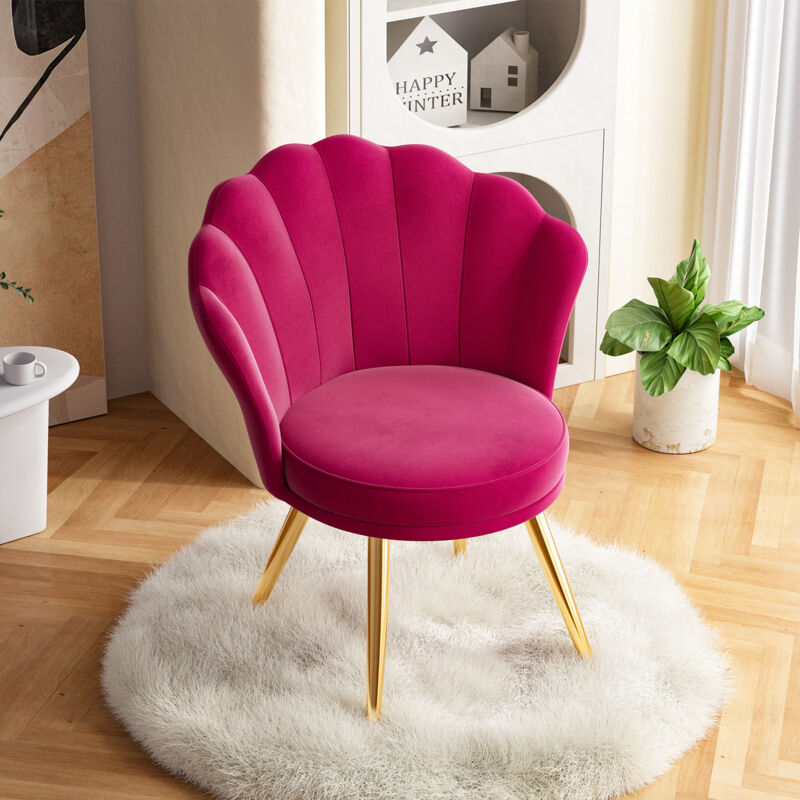 Fauteuil Salon Moderne,Fauteuil Coiffeuse avec Pied Doré, Fauteuil Rembourré en Velours,Fauteuil pour Salon/Chambre, Rouge foncé