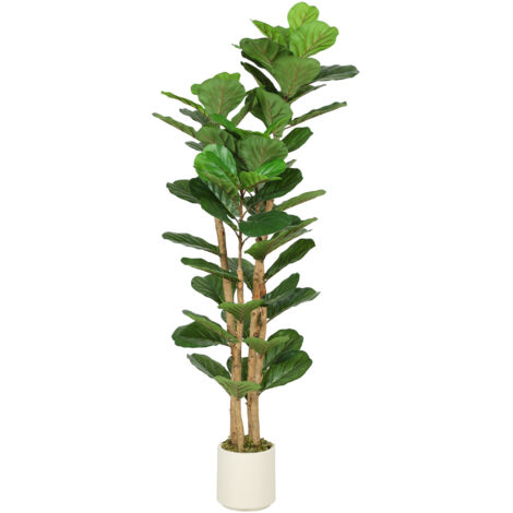 Faux arbre à violon artificiel avec 71 feuilles, tronc en bois massif et pot inclus, dimensions 50 x 50 x 150 cm, couleur verte