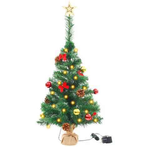 Faux Christmas Tree Decorated with Baubles and LEDs 64cm Green