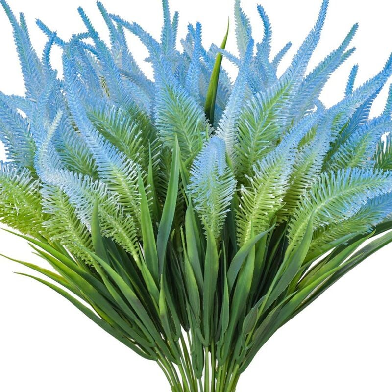 Faux Fleurs Artificielles, 6 Paquets de Plantes à Feuillage de Verdure en Faux Plastique Arbustes pour Jardin, Mariage, ExtéRieur Bleu