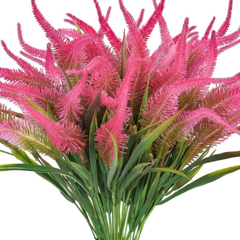 Faux Fleurs Artificielles, 6 Paquets de Plantes à Feuillage de Verdure en Faux Plastique Arbustes pour Jardin, Mariage, ExtéRieur Rose Rouge