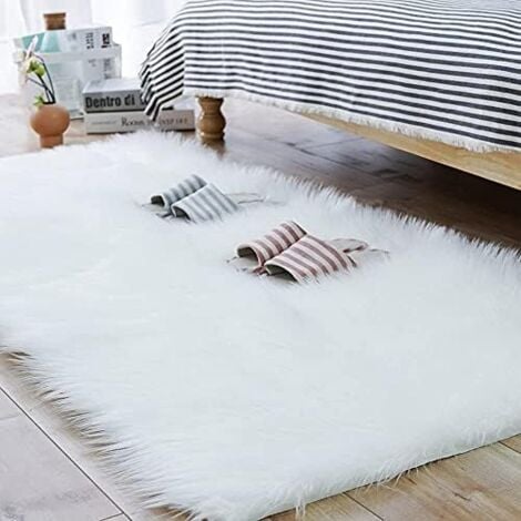 Faux Fur Rug, Faux Fur Carpet, Cozy Feeling Like Real Wool Faux Fur Rug, Artificial Luxury Wool Sofa Rug Cushion (White, 60x90cm Square)