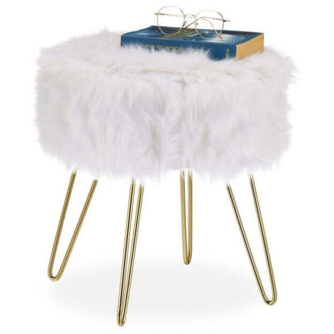 Faux fur stool in white gold