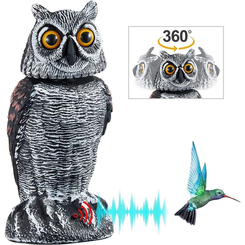 Tonchean - Faux Hibou réaliste de la Statue de Hibou de la Statue,pour jardin, balcon, terrasse, multicolore-tête rotative à 360° pour éloigner les