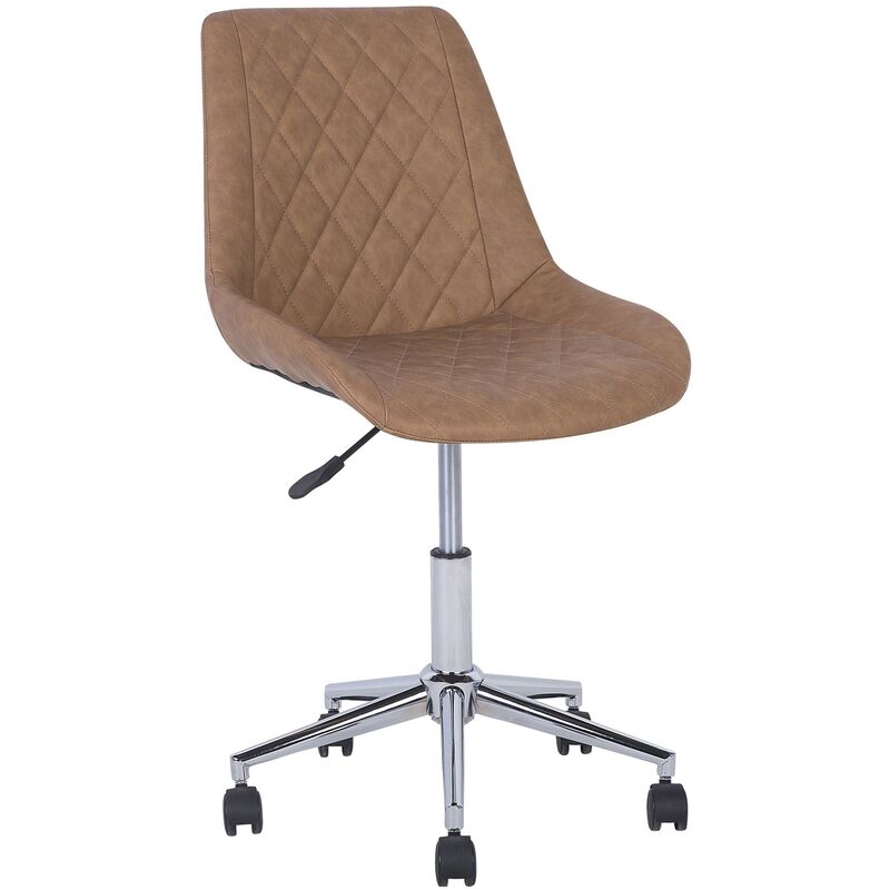 Modern Faux Leather Desk Chair Office Swivel Adjustable Chromed Legs Brown Maribel