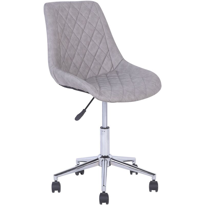 Beliani - Modern Faux Leather Desk Chair Office Swivel Adjustable Chromed Legs Grey Maribel