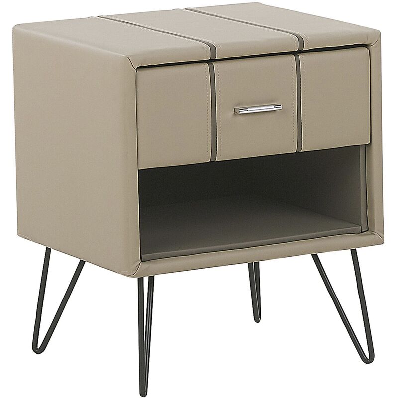 Bedside Table Beige Minimalist Faux Leather Upholstered Drawer Storage Betin - Beige