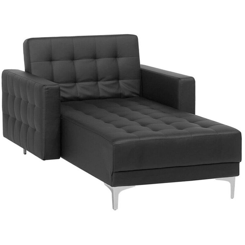 Modern Chaise Lounge Reclining Day Bed Black pu Leather Tufted Aberdeen