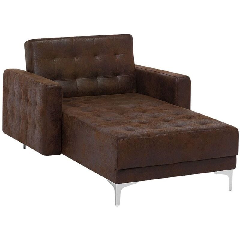 Modern Chaise Lounge Reclining Day Bed Brown Faux Leather Tufted Aberdeen