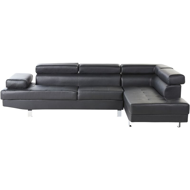 Large Sectional Upholstered Corner 5 Seater Sofa Faux Leather Black Norrea