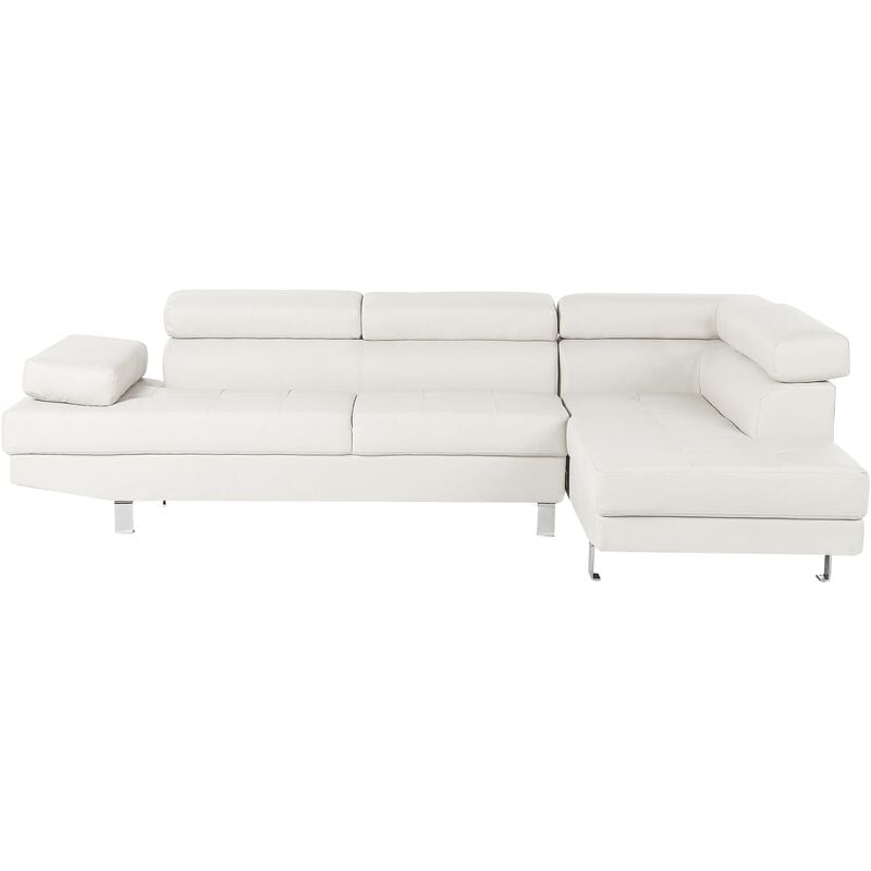 Large Sectional Upholstered Corner 5 Seater Sofa Faux Leather White Norrea