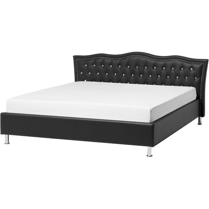 Faux Leather eu Double Size Bed Frame 4ft6 Black Tufted Headboard Metz