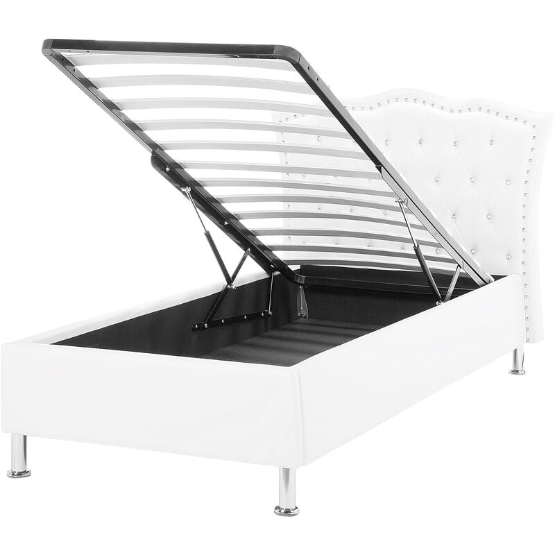 Faux Leather eu Single Size Bed Frame 3ft with Storage White Tufted Metz - White
