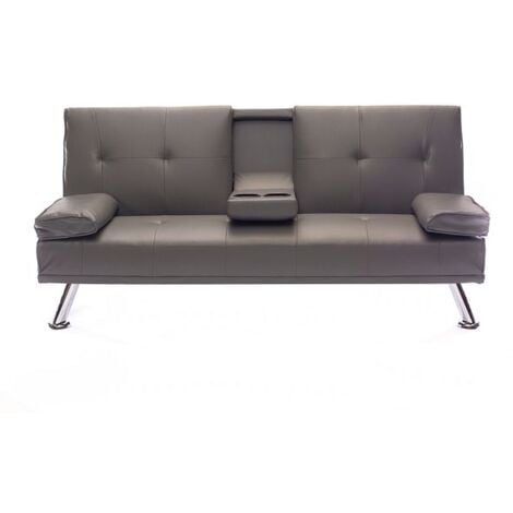 Faux Leather Folding Sofa Bed With Cup Holders Cinema Style - Grey