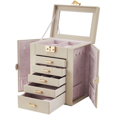 Faux Leather Jewellery Storage Box with Mirror