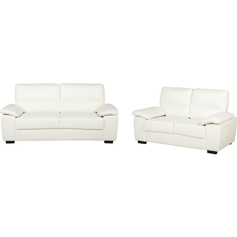 Traditional Living Room Sofa Set 3 Seater Loveseat Cream Faux Leather Vogar