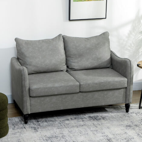 Faux Leather Marble-Effect Two-Seater Sofa - Grey