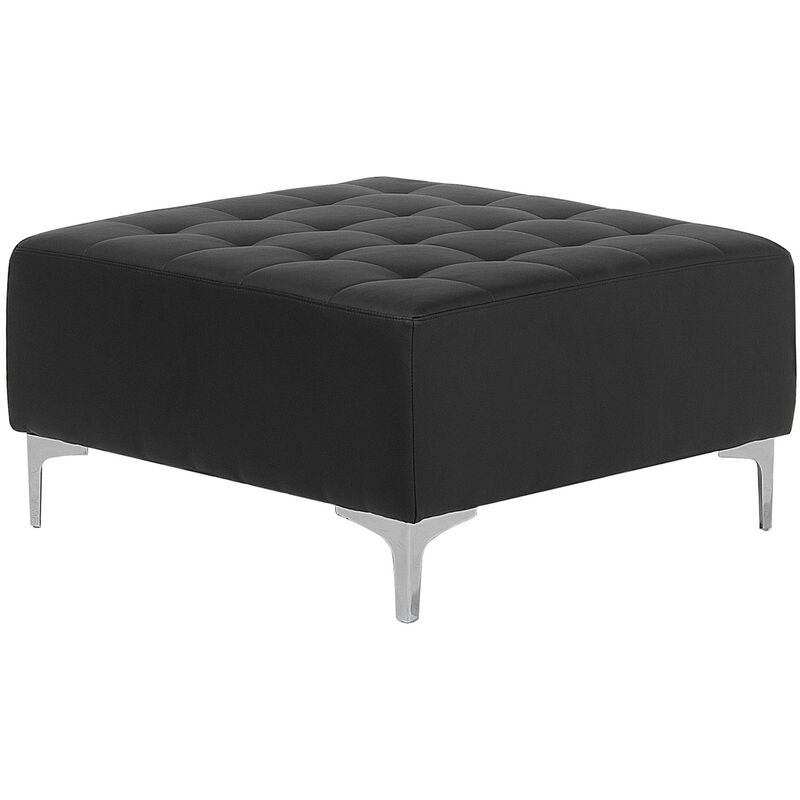 Modern Ottoman Square Footstool Black pu Leather Tufted Aberdeen