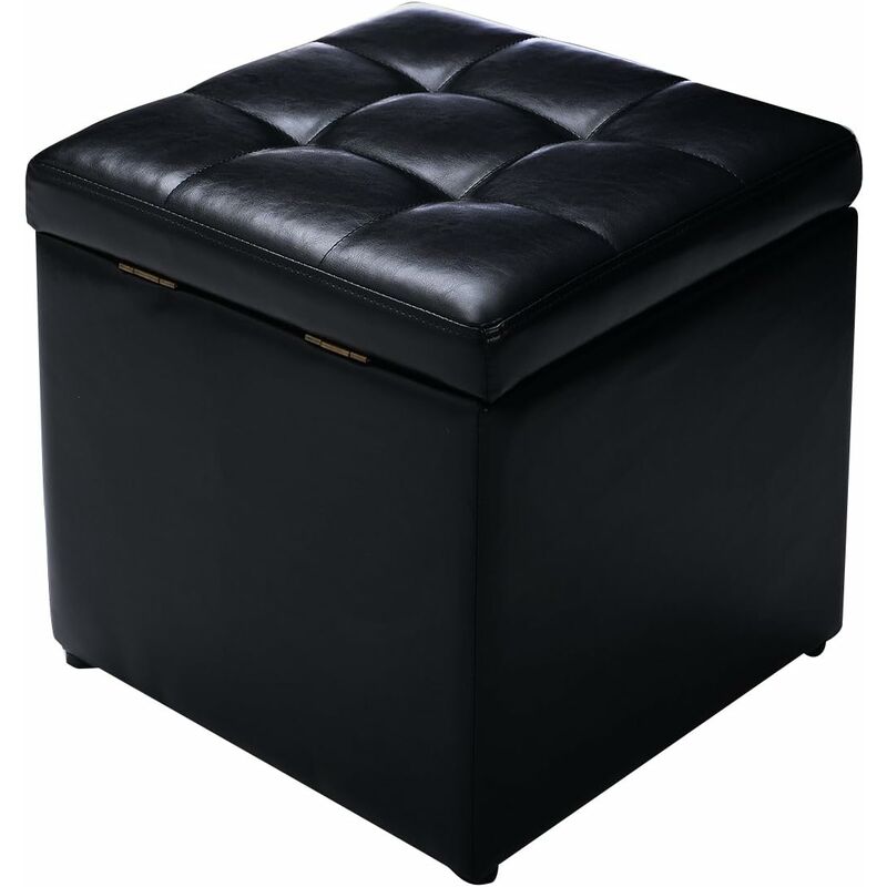 Faux Leather Ottoman, Pouffe Storage Toy Box with Hinge Top Padded Foot Stool, Cube Bench Seater for Living Room, Bedroom & Office, 150Kg Capacity