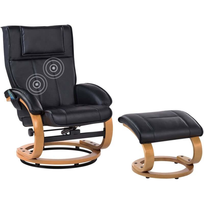 Beliani - Faux Leather Recliner Armchair With Footstool Massage Heating Black Majestic
