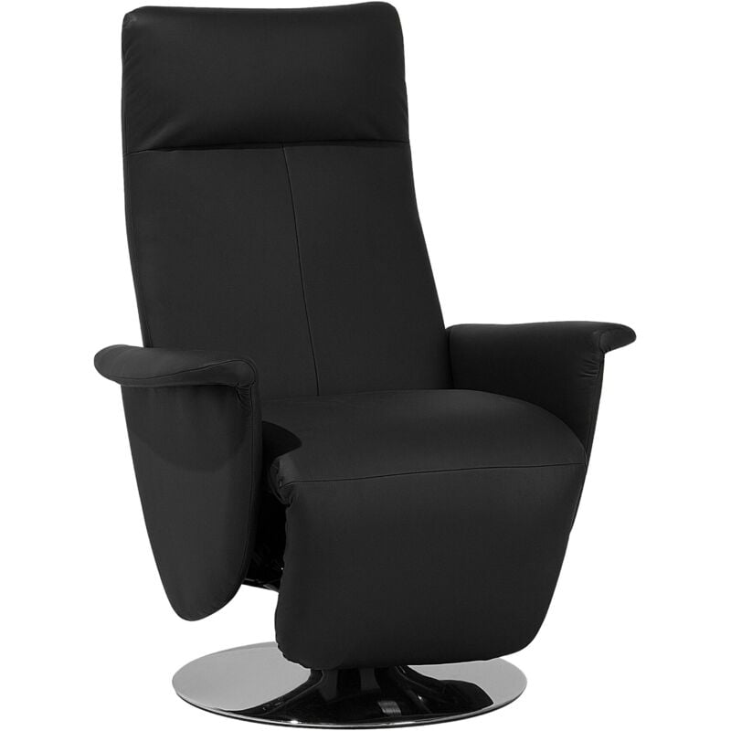 Beliani - Adjustable Faux Leather Ergonomic Recliner Armchair Metal Base Black pu Prime