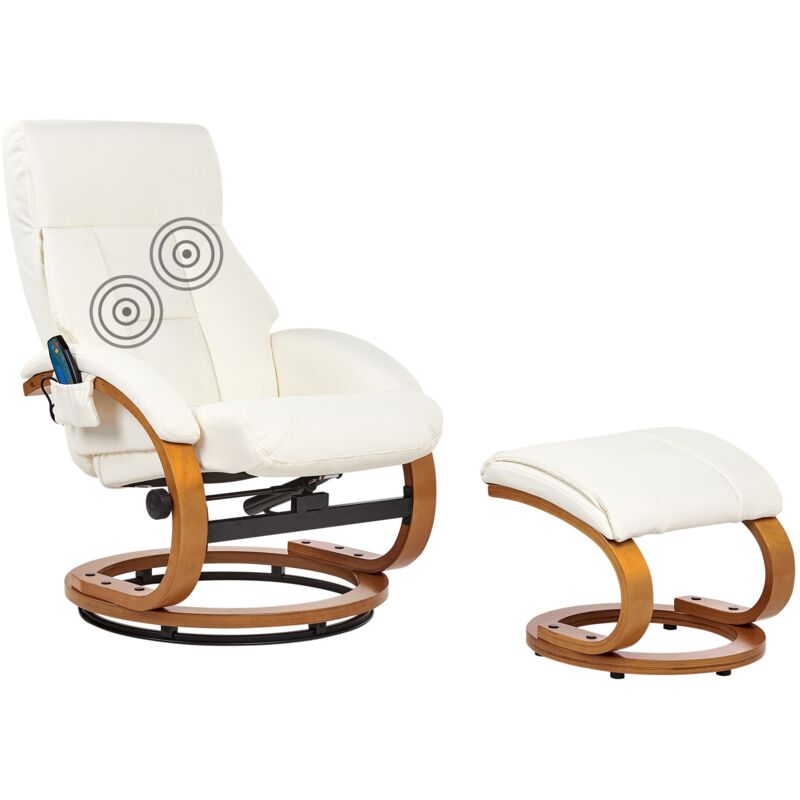 Beliani - Faux Leather Recliner Chair With Footstool Massage Heated Swivel White Force