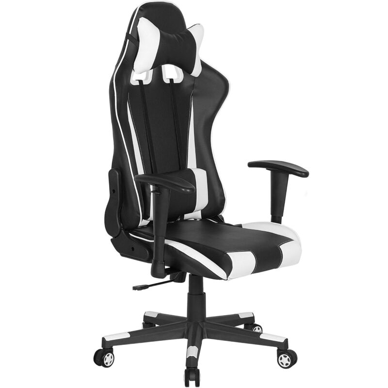 Beliani - Faux Leather Reclining Office Chair Swivel Adjustable Height Black White Gamer