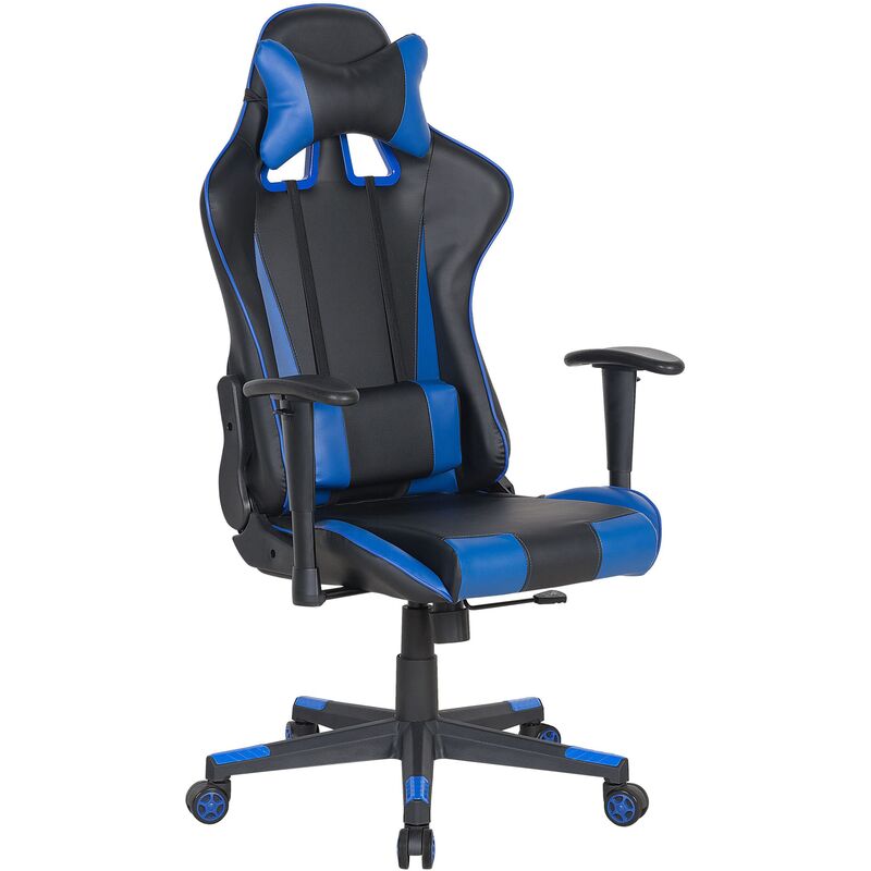 Faux Leather Reclining Office Chair Swivel Adjustable Height Black Blue Gamer