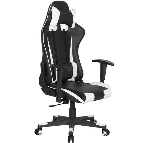 main image of "Faux Leather Reclining Office Chair Swivel Adjustable Height Black White Gamer"