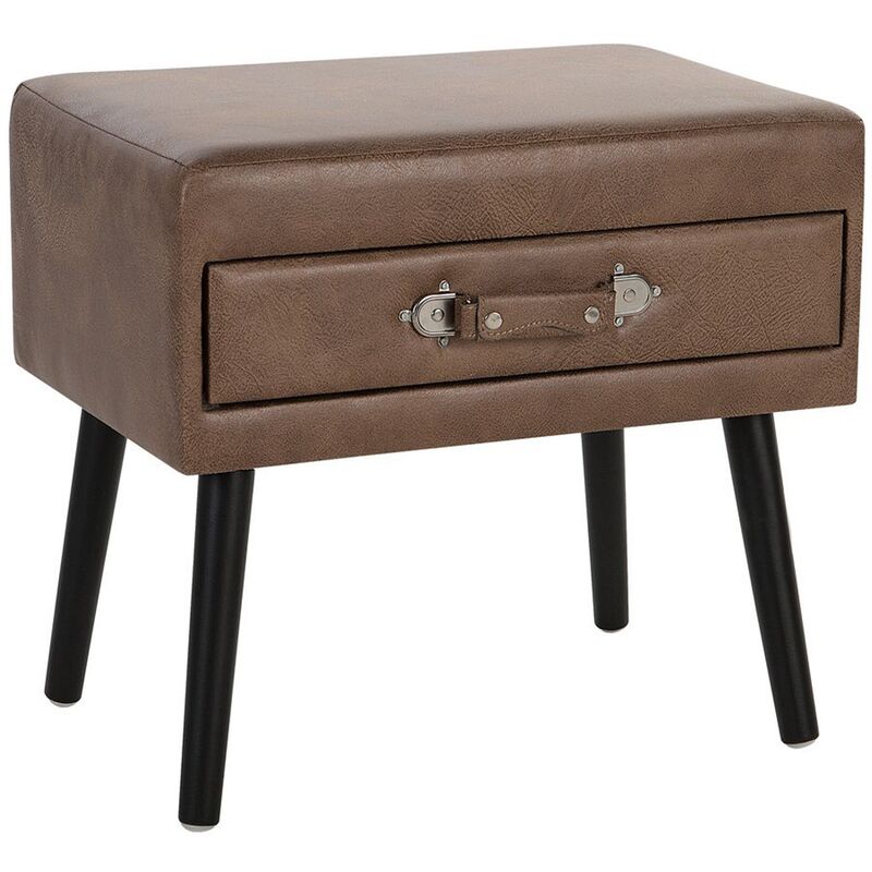 Modern Faux Leather Side Table Brown Suitcase Drawer Storage Bedside Eurostar