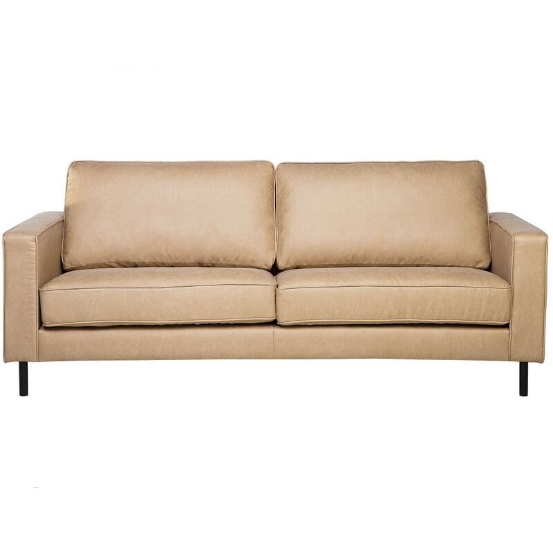 Modern Minimalist Faux Leather Sofa 3 Seater Cushions Metal Legs Beige Savalen