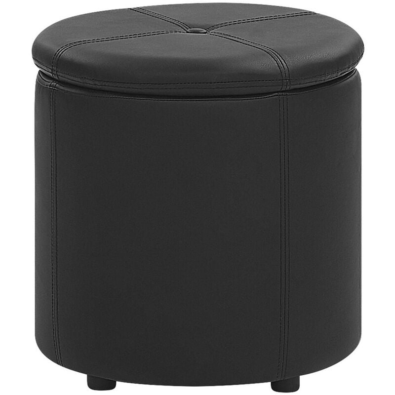 Modern Faux Leather Round Pouffe Stool Black Living Room Bedroom Maryland