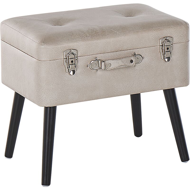 Modern Faux Leather Storage Stool Beige Suitcase Chest Buttoned Mallard