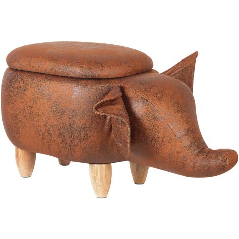Faux Leather Storage Animal Stool Brown ELEPHANT
