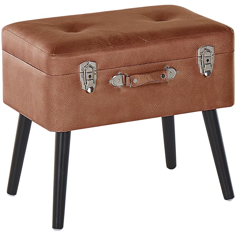 Modern Faux Leather Storage Stool Golden Brown Suitcase Chest Buttoned Mallard