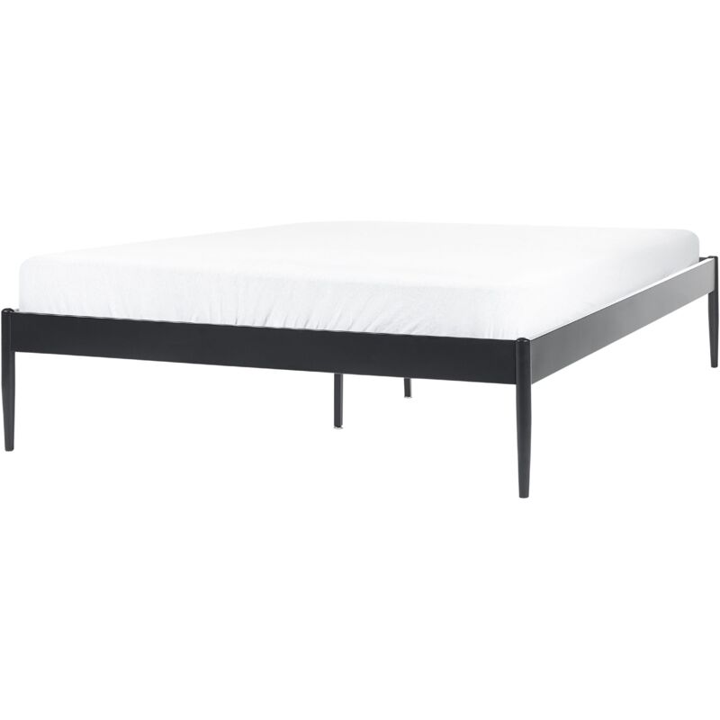 Beliani Modern Minimalist Eu Double Size Bed Frame Metal Plywood Slats Black Vaurs