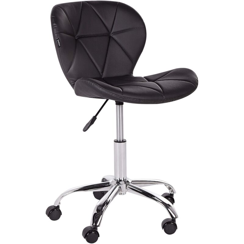 Beliani - Faux Leather Swivel Desk Office Chair Silver Base Adjustable Black Valetta