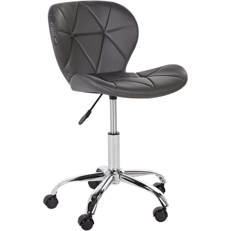 Beliani - Faux Leather Swivel Desk Office Chair Silver Base Adjustable Graphite Grey Valetta