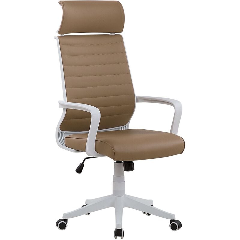 Office Chair Swivel Brown Faux Leather Seat Backrest Home Study White Leader - Brown