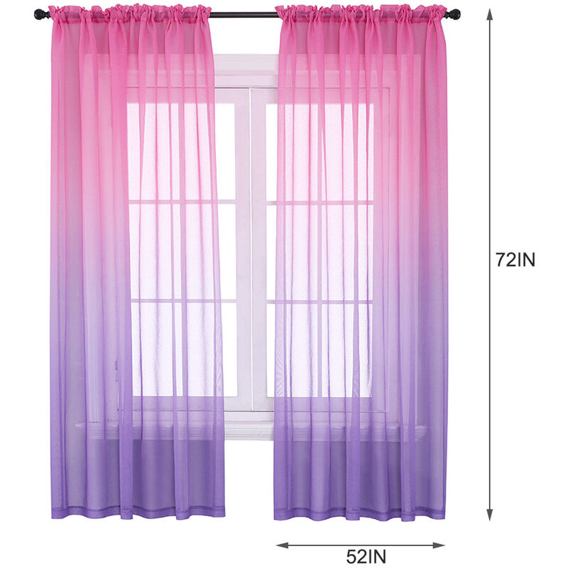 Faux Linen Ombre Sheer Curtains Voile Semi Sheer Curtains for Bedroom Living Room Set of 2 Curtain Panels£¨52*72in£©,model:Purple 52W X 72L in