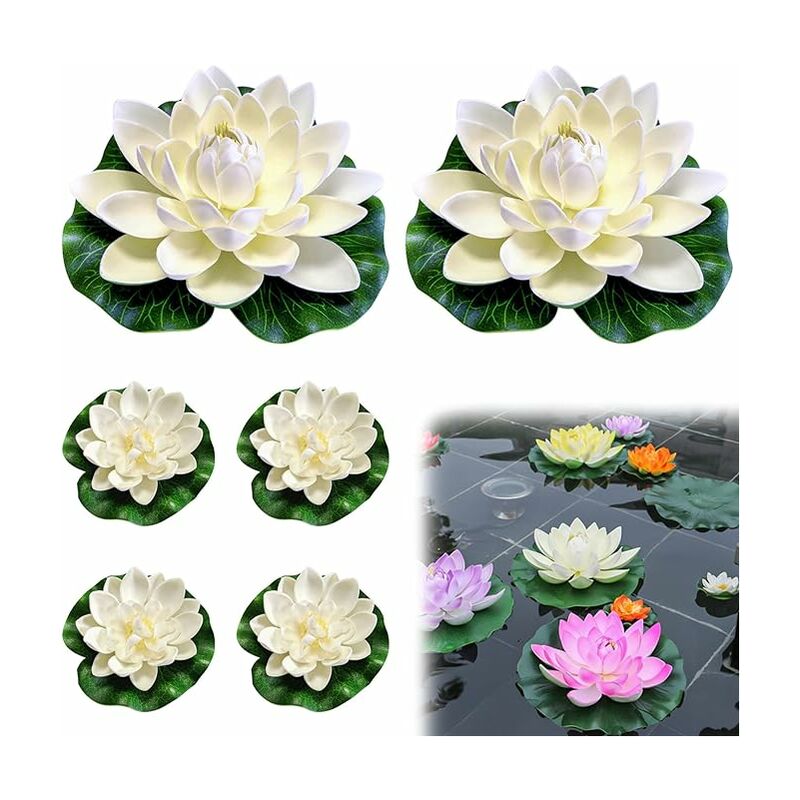 Xinuy - Faux Lotus Artificiel de Fleurs Flottantes, Nénuphar Artificiel Blanc, Mousse Flottante Plantes pour Jardin étang Piscine Aquarium Terrasse