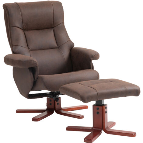 Faux Microfibre Leather Manual Recliner and Footstool Set - Dark Brown