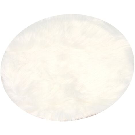 Faux Peau de Mouton en Tapis 30 x 30 cm Moquette Fluffy Soft Longhair Decoratif Coussin de Chaise Canape Natte (Rond blanc)