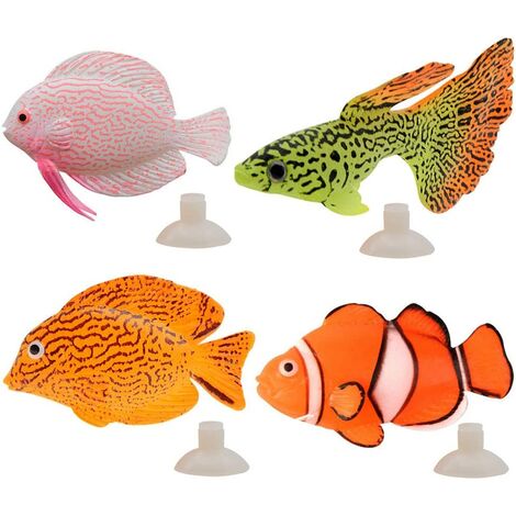 Faux Poissons Tropicaux Faux Poisson en Silicone pour Aquarium D&eacutecor D'aquarium Faux Poisson Rouge pour Fish Tank D&eacutecoration Artificielle Fish Aquarium Toy Fish Tank (4 Pi&egraveces)