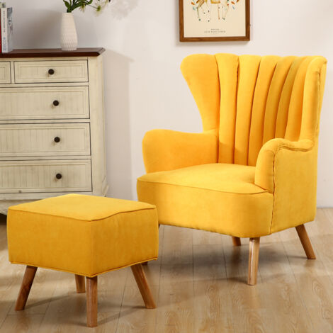 Faux Wool Upholstered Armchair and Footstool