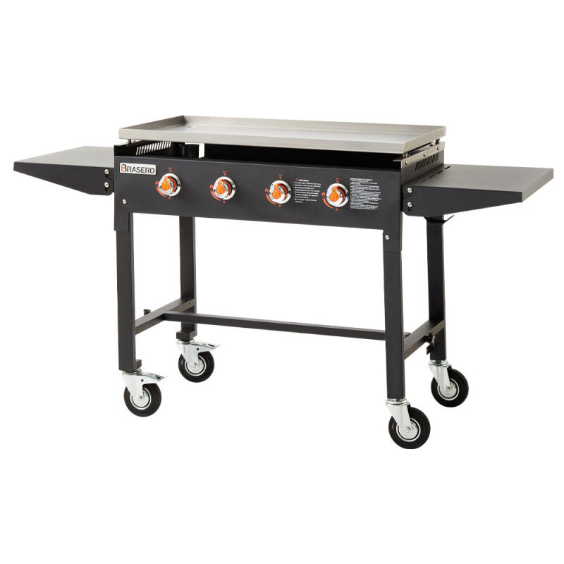 Favex - brasero - Plancha Carmen sur chariot pliable Brasero - 4 feux à gaz - Jusqu'à 14 convives - Surface de cuisson Inox 90 x 45,5 cm - 16 kw