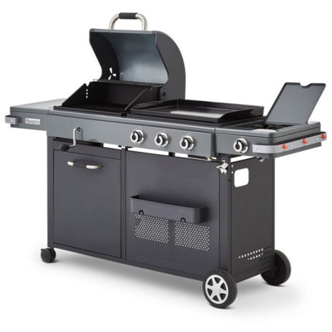 Favex – Barbecue charbon bi-énergie 12,95 kW – Plancha gaz en fonte émaillée 60 x 42 cm – Brûleur latéral 2,15 kW – Jusqu'à 14 convives